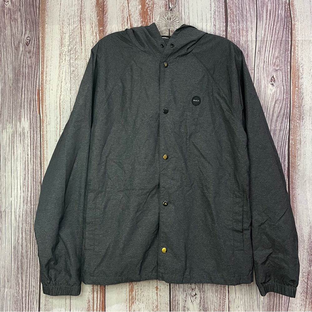 RVCA Heather Grey Hooded Button-up Windbreaker Jacket Men's Size Small #5077
